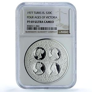Turks Caicos Islands 20 crowns Queen Victoria KM-14 PF 69 NGC silver coin 1977