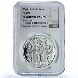 Ukraine 10 hryvnias Easter KM-192 Religion Holidays PF 70 NGC silver coin 2003