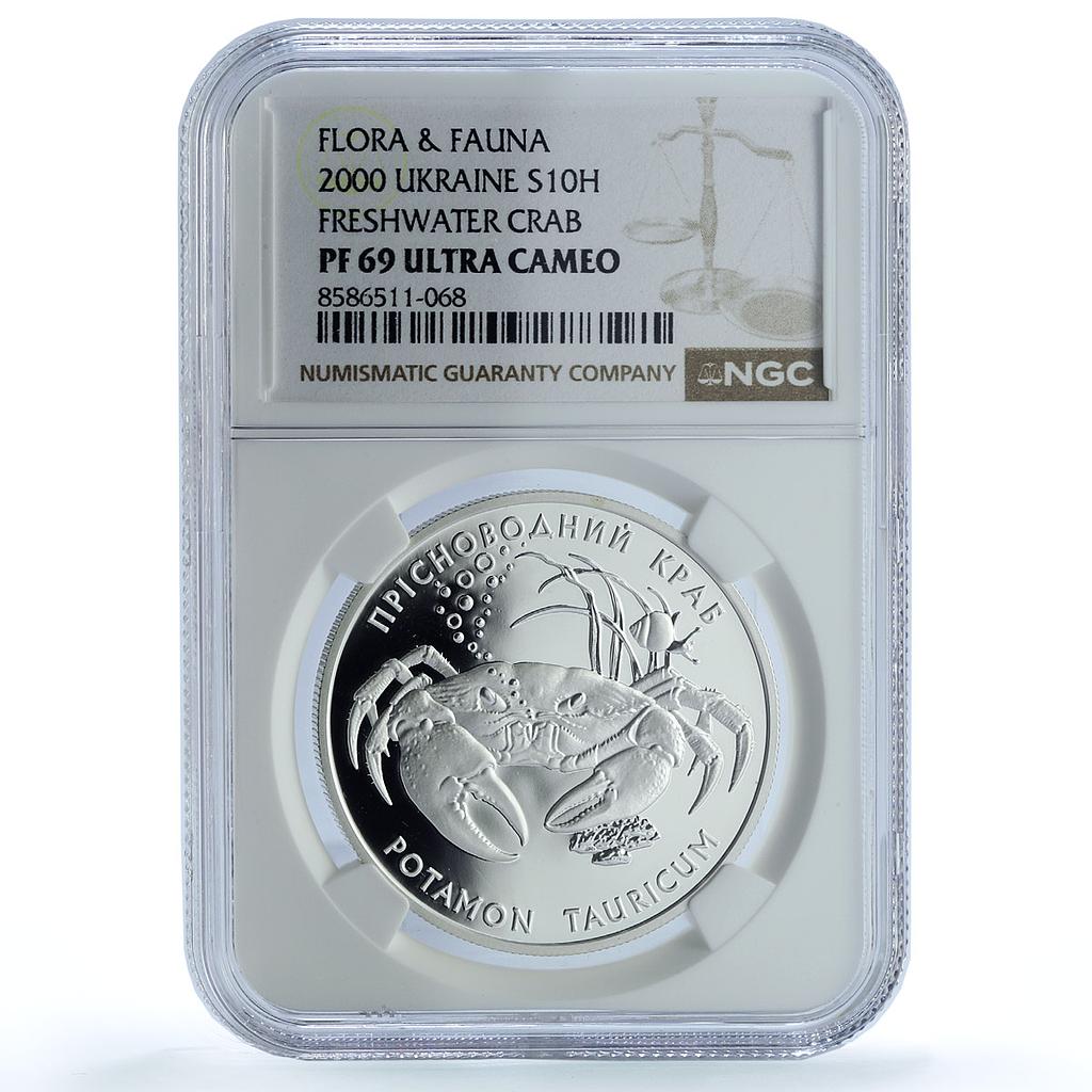 Ukraine 10 hryvnias Freshwater Crab KM-121 Fauna PF 69 NGC silver coin 2000
