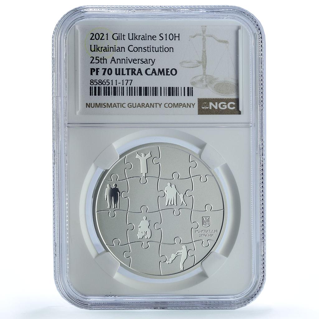 Ukraine 10 hryvnias Constitution KM-1033 Anniversary PF 70 NGC silver coin 2021