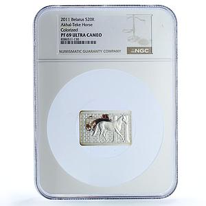 Belarus 20 roubles Akhal Teke Horses KM-383 Fauna Art PF 69 NGC silver coin 2011