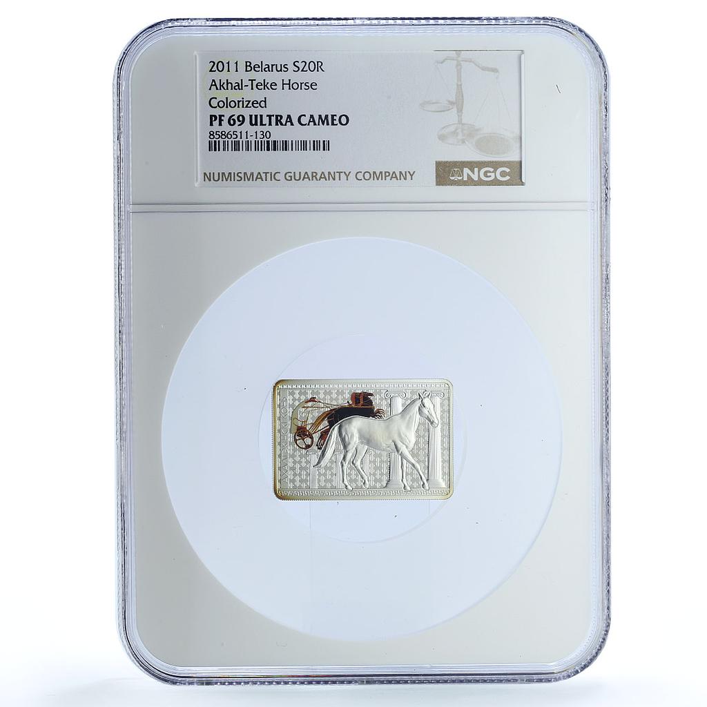 Belarus 20 roubles Akhal Teke Horses KM-383 Fauna Art PF 69 NGC silver coin 2011 Belarus 20 roubles Akhal Teke Horses KM-383 Fauna Art PF 69 NGC silver coin 2011