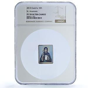 Cook Islands 5 dollars St. Anastasia KM-2086 Religion PF 70 NGC silver coin 2013