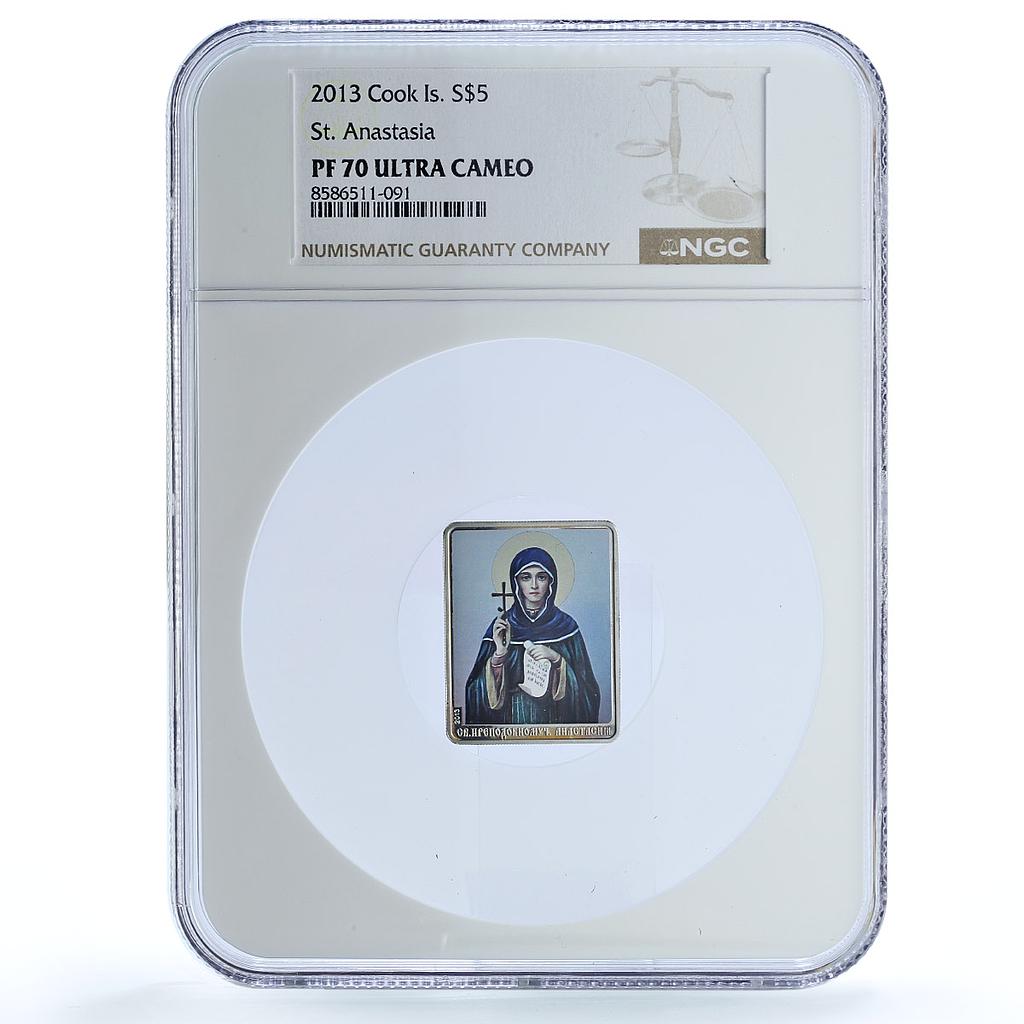 Cook Islands 5 dollars St. Anastasia KM-2086 Religion PF 70 NGC silver coin 2013