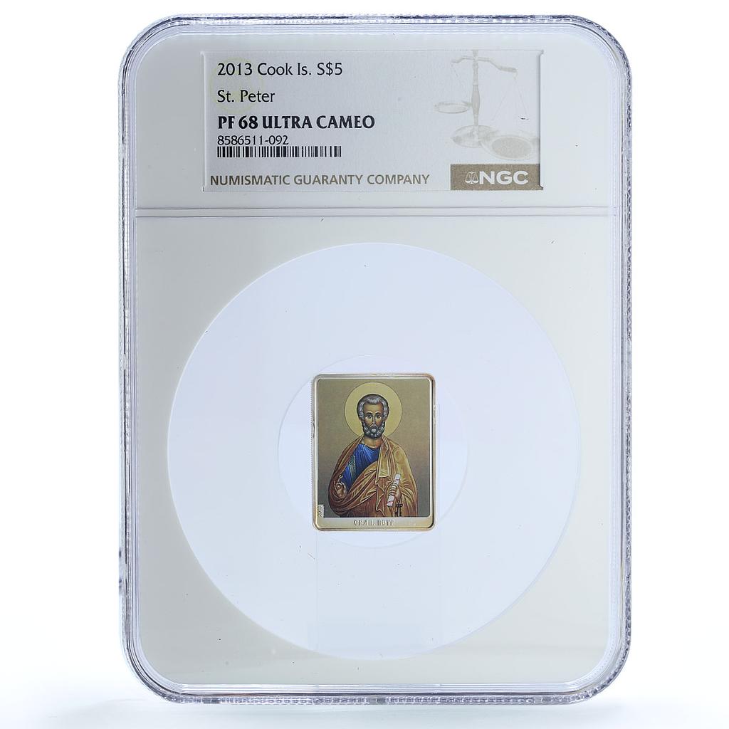 Cook Islands 5 dollars St. Peter KM-2087 Religion PF 68 NGC silver coin 2013