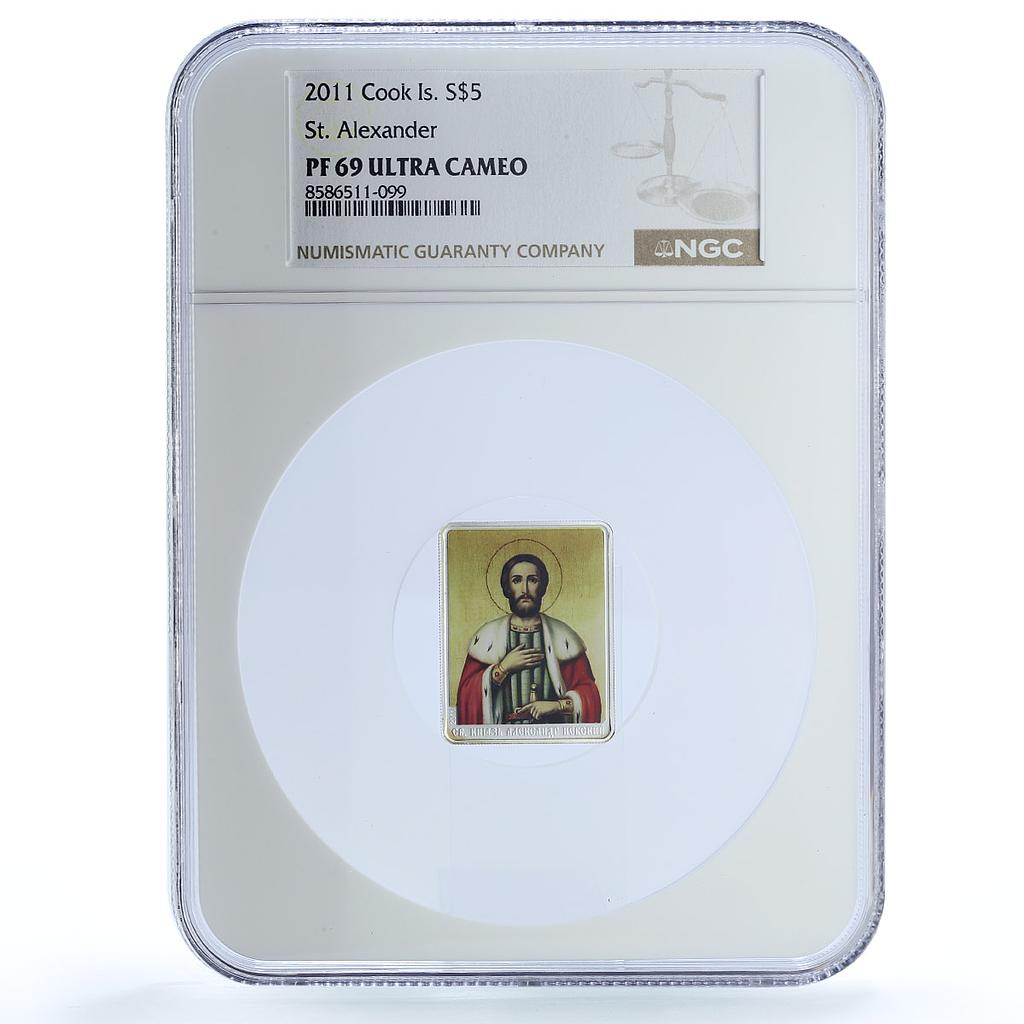 Cook Islands 5 dollars St. Alexander Nevsky Religion PF 69 NGC silver coin 2011