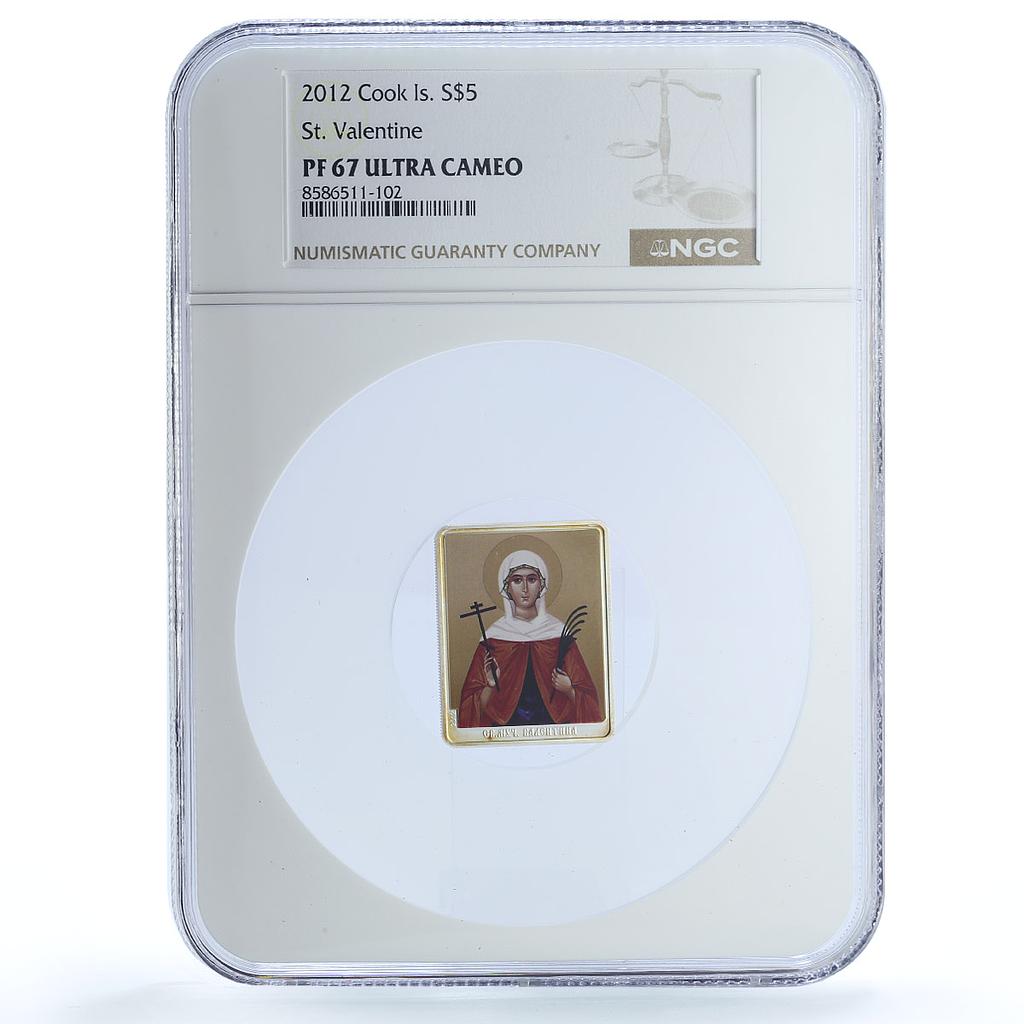 Cook Islands 5 dollars St. Valentina KM-2003 Religion PF 67 NGC silver coin 2012