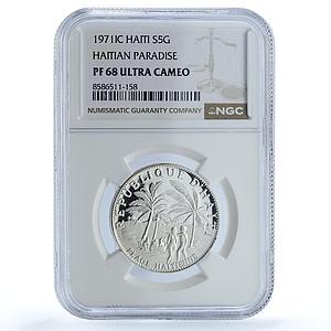 Haiti 5 gourdes Haitienne Paradise KM-78 PF 68 NGC silver coin 1971