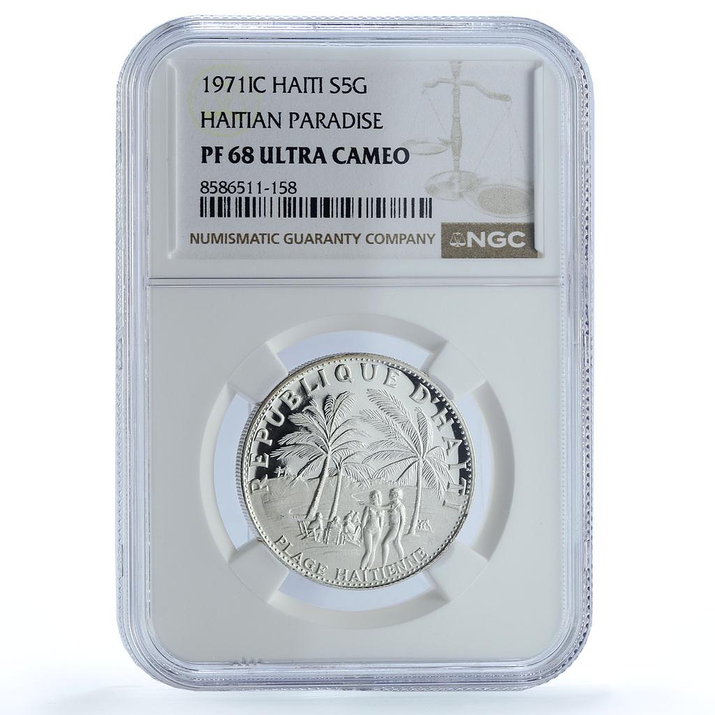 Haiti 5 gourdes Haitienne Paradise KM-78 PF 68 NGC silver coin 1971 Haiti 5 gourdes Haitienne Paradise KM-78 PF 68 NGC silver coin 1971