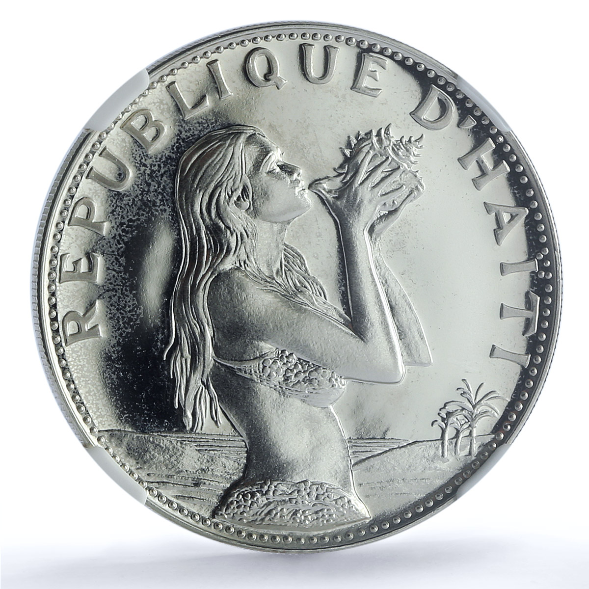 Haiti 50 gourdes Woman with Shell Mark Left KM-104.1 PF 67 NGC silver coin 1973 Haiti 50 gourdes Woman with Shell Mark Left KM-104.1 PF 67 NGC silver coin 1973