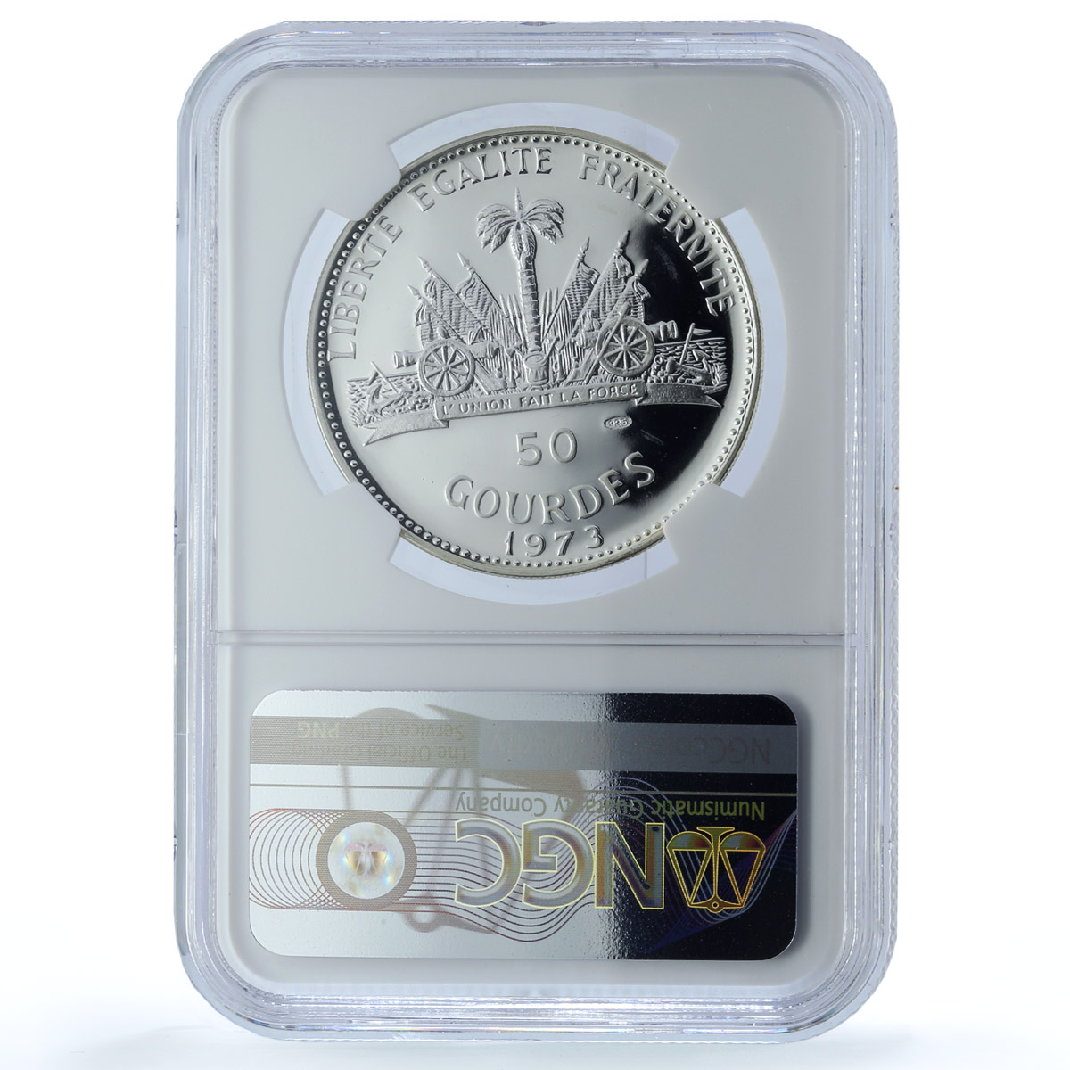 Haiti 50 gourdes Woman with Shell Mark Left KM-104.1 PF 68 NGC silver coin 1973 Haiti 50 gourdes Woman with Shell Mark Left KM-104.1 PF 68 NGC silver coin 1973