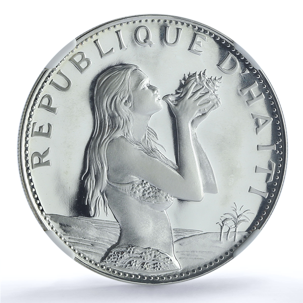 Haiti 50 gourdes Woman with Shell Mark Left KM-104.1 PF 68 NGC silver coin 1973 Haiti 50 gourdes Woman with Shell Mark Left KM-104.1 PF 68 NGC silver coin 1973