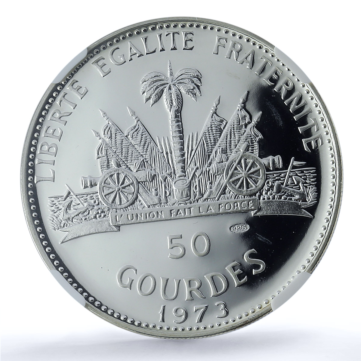 Haiti 50 gourdes Woman with Shell Mark Left KM-104.1 PF 68 NGC silver coin 1973 Haiti 50 gourdes Woman with Shell Mark Left KM-104.1 PF 68 NGC silver coin 1973