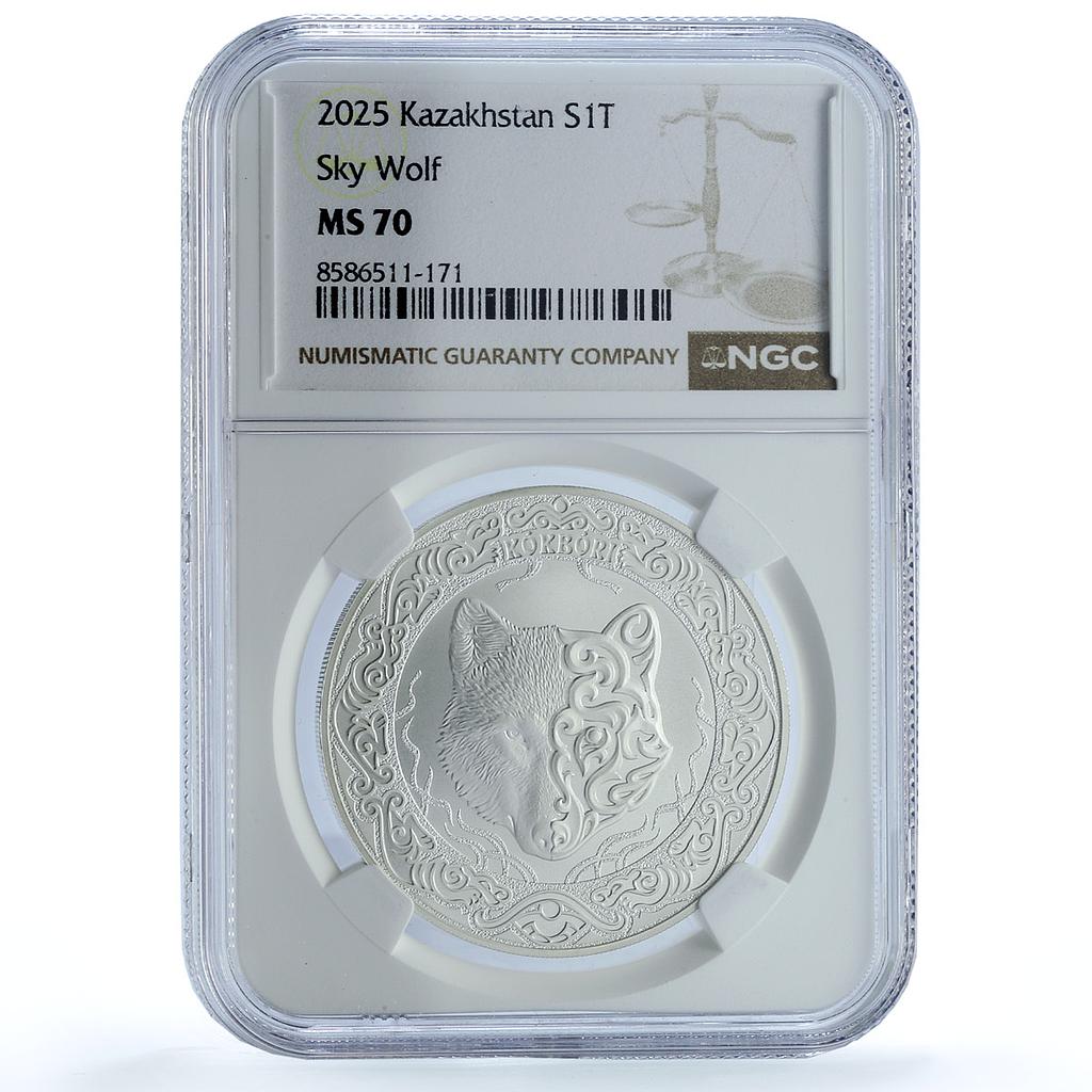 Kazakhstan 1 tenge Kokbori Sky Wolf MS 70 NGC silver coin 2025 Kazakhstan 1 tenge Kokbori Sky Wolf MS 70 NGC silver coin 2025