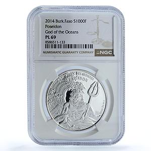 Burkina Faso 1000 francs Poseidon KM-26 Mythology Gods PF69 NGC silver coin 2014