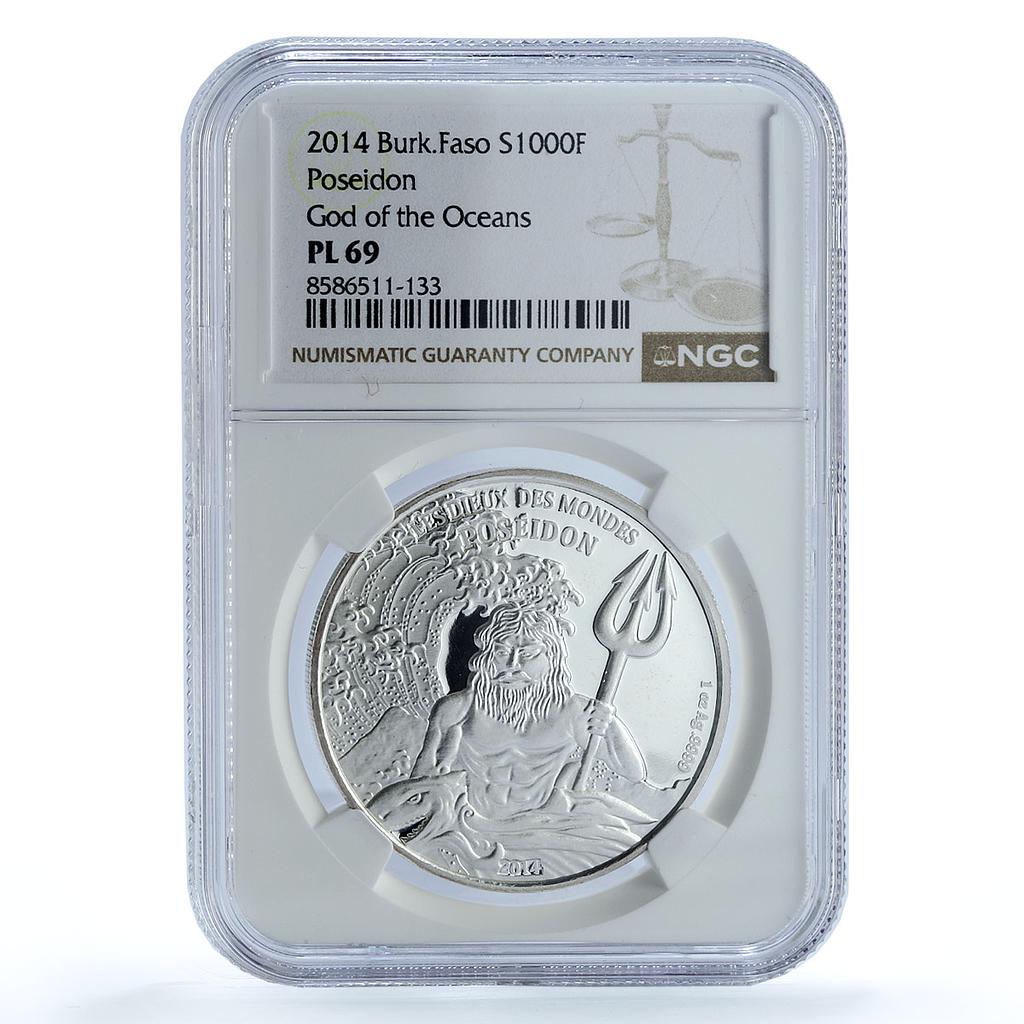 Burkina Faso 1000 francs Poseidon KM-26 Mythology Gods PF69 NGC silver coin 2014 Burkina Faso 1000 francs Poseidon KM-26 Mythology Gods PF69 NGC silver coin 2014