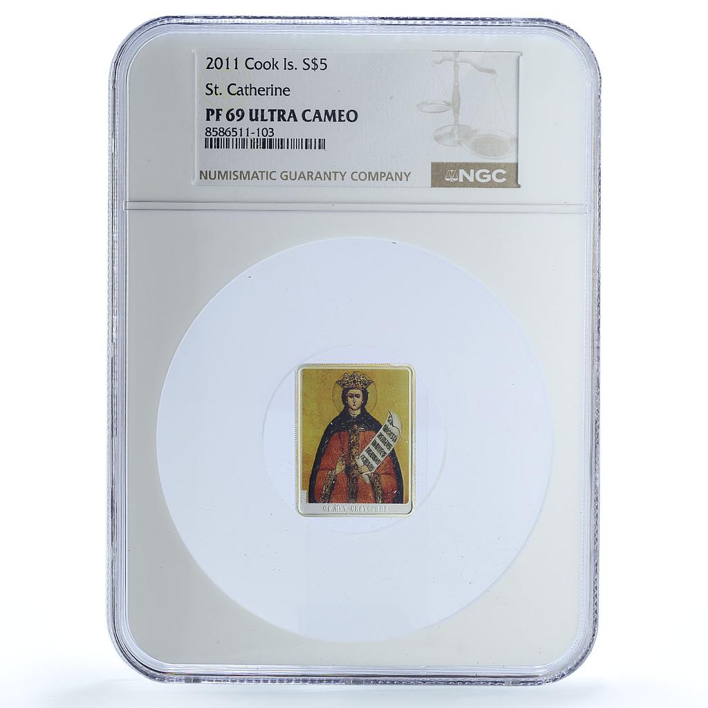 Cook Islands 5 dollars St. Catherine KM-1355 Religion PF 69 NGC silver coin 2011