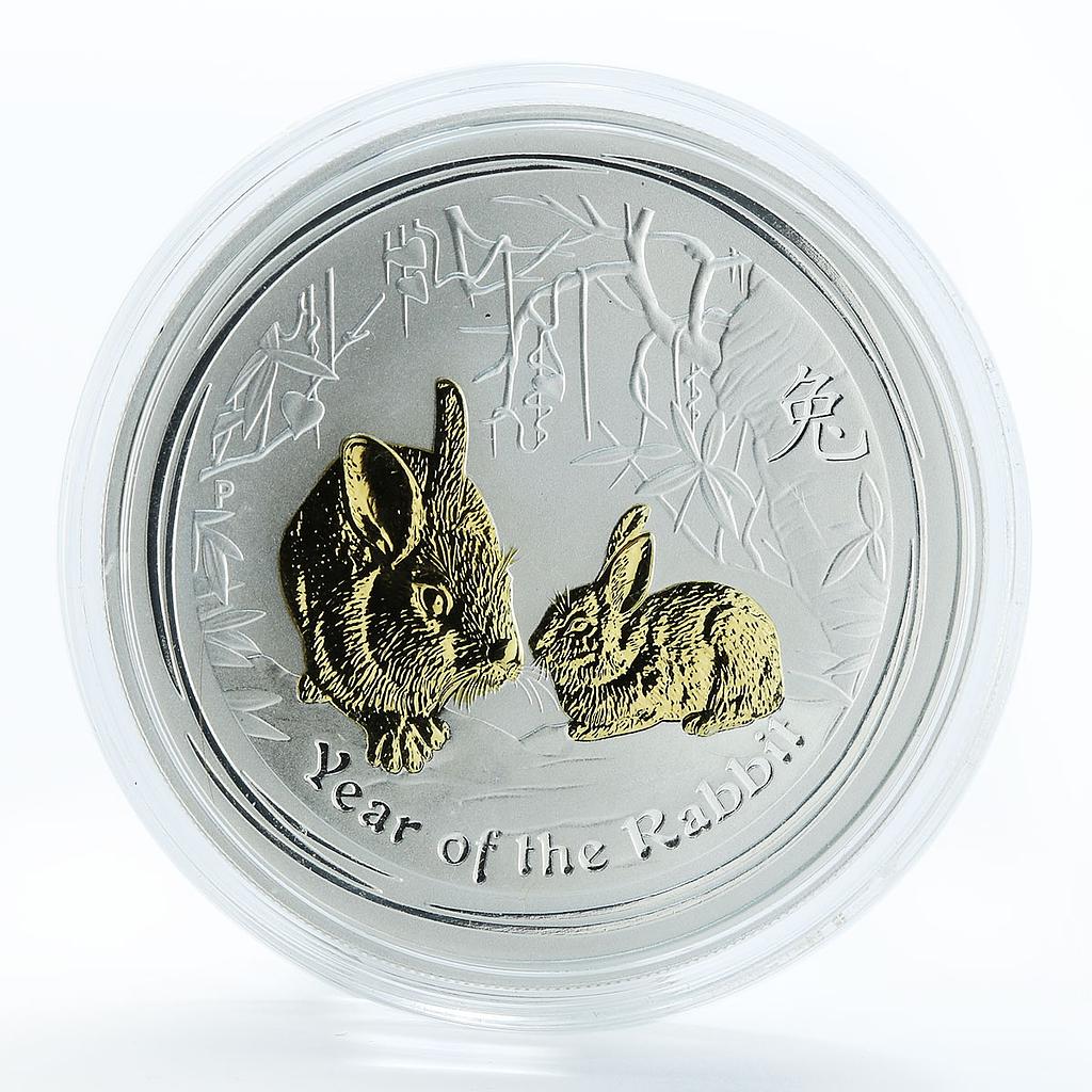 Australia 1 dollar Year of the Rabbit Gilded Lunar Series II 1 Oz Silver 2011