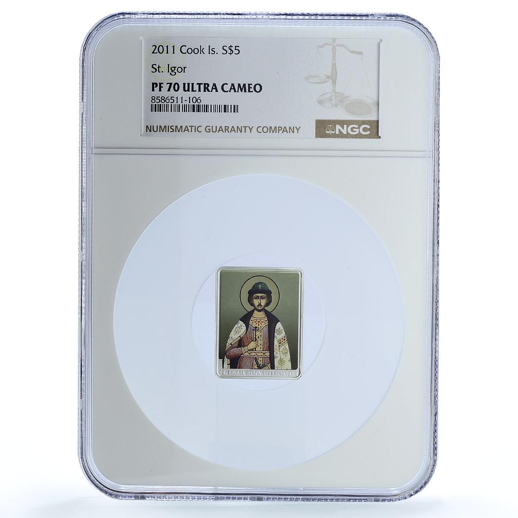 Cook Islands 5 dollars St. Igor Religion Saints PF 70 NGC silver coin 2011