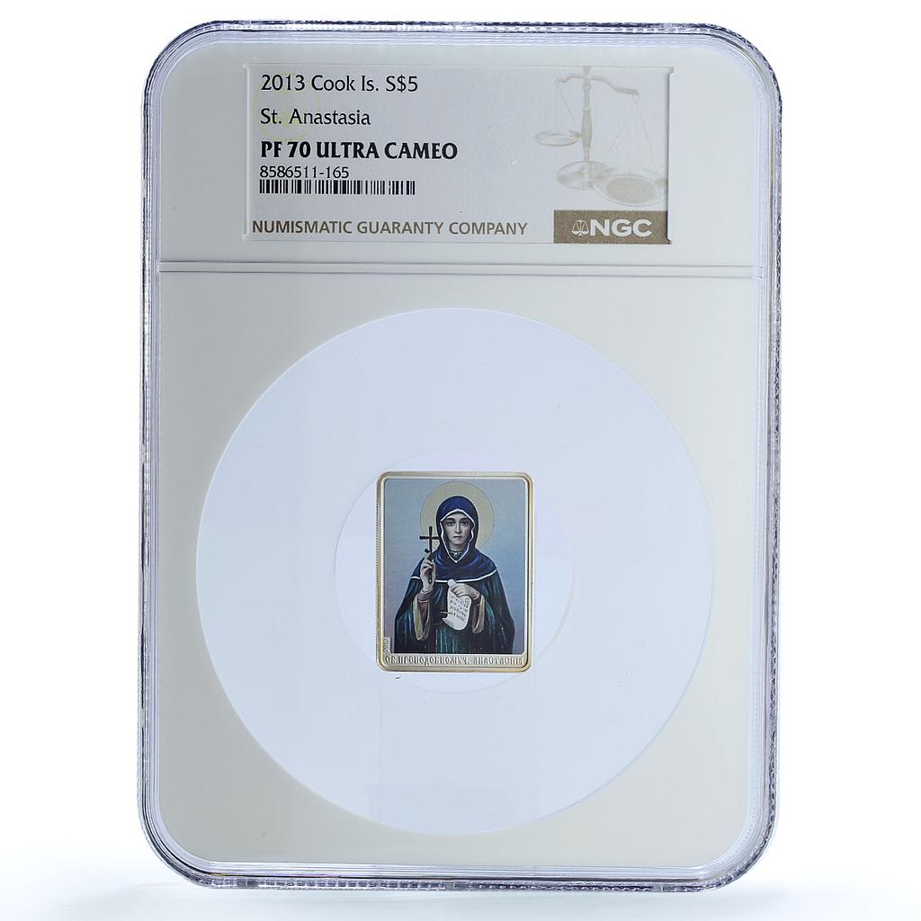 Cook Islands 5 dollars St. Anastasia KM-2086 Religion PF 70 NGC silver coin 2013