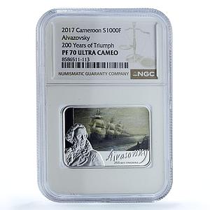 Cameroon 1000 francs Aivazovsky Art Painter Ship PF 70 NGC silver coin 2017