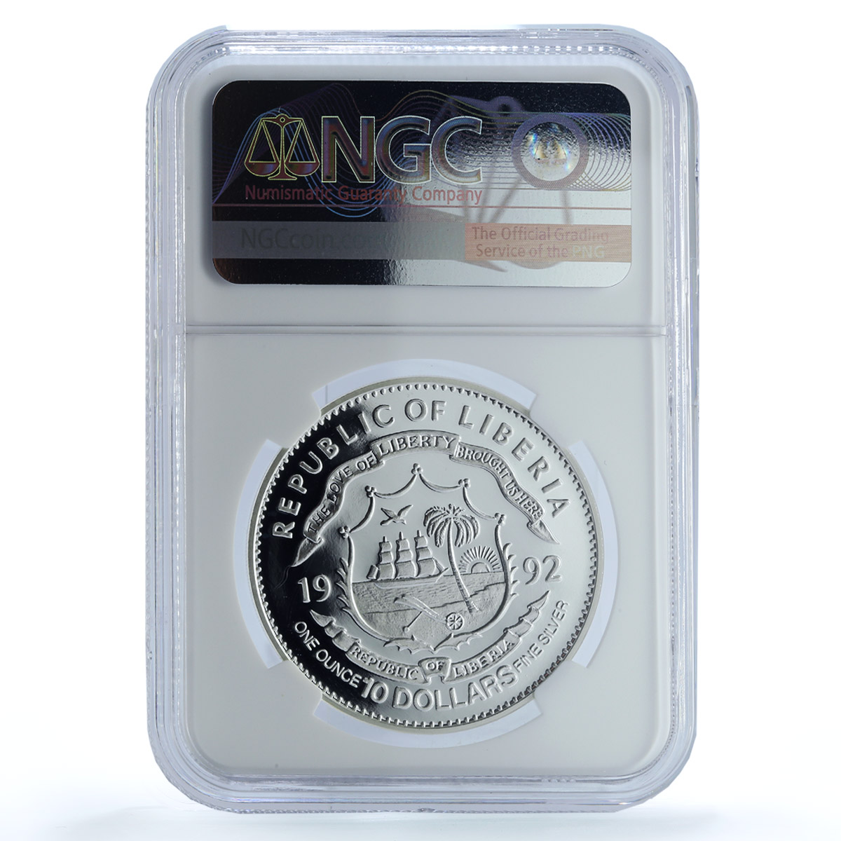 Liberia 10 dollars Ukyo Katayama KM-88 F1 Drivers Car PF 69 NGC silver coin 1992 Liberia 10 dollars Ukyo Katayama KM-88 F1 Drivers Car PF 69 NGC silver coin 1992