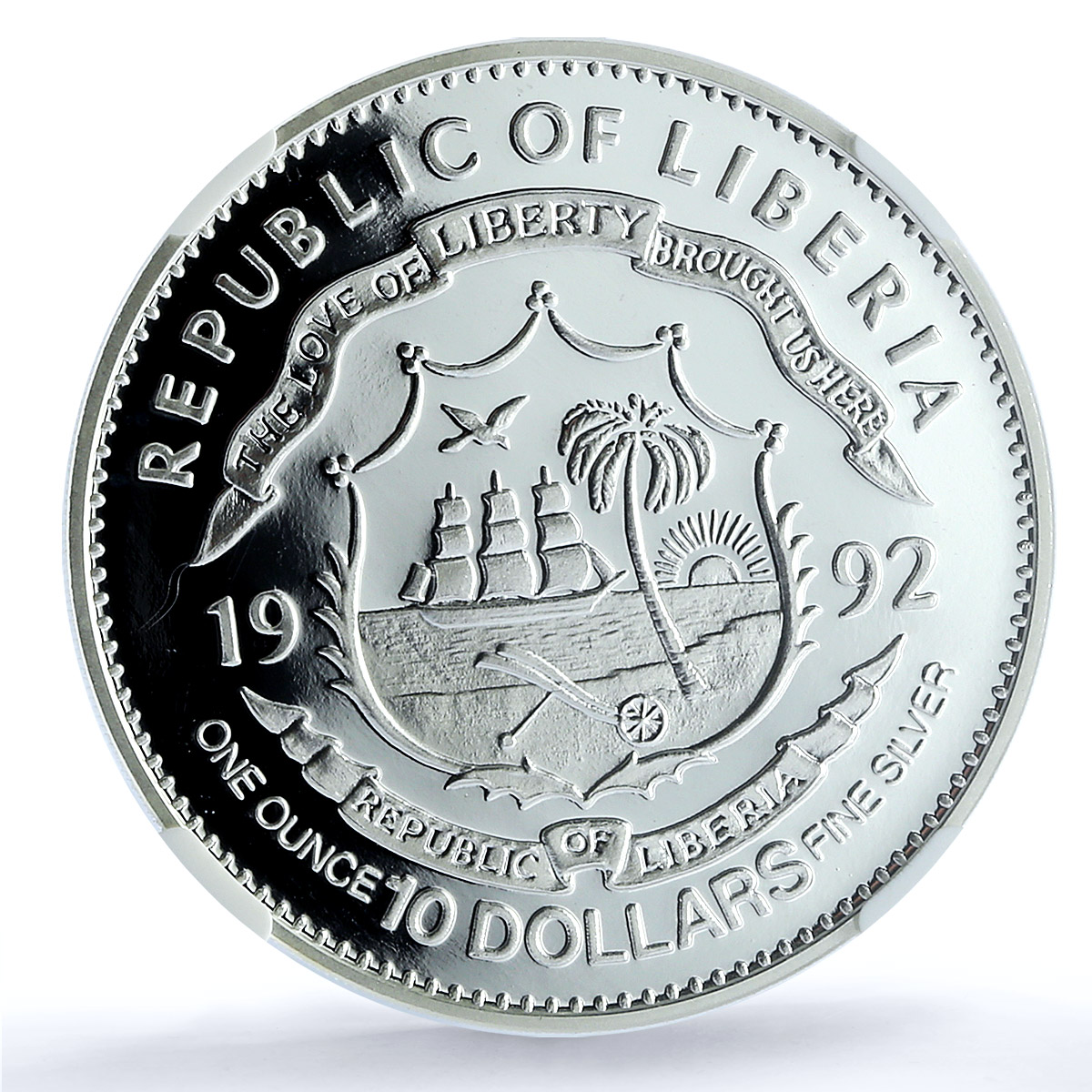 Liberia 10 dollars Ukyo Katayama KM-88 F1 Drivers Car PF 69 NGC silver coin 1992 Liberia 10 dollars Ukyo Katayama KM-88 F1 Drivers Car PF 69 NGC silver coin 1992