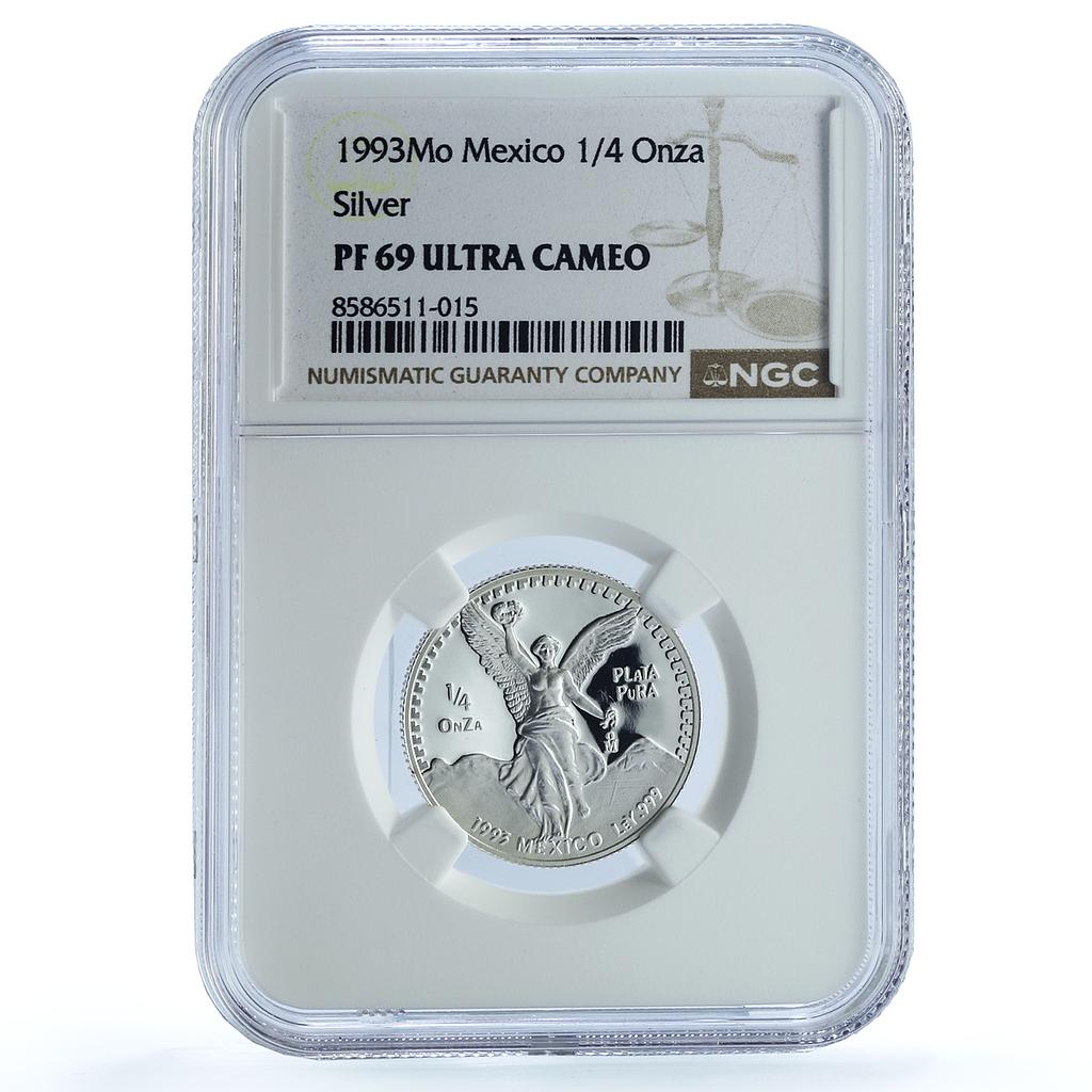 Mexico 1/4 onza Libertad Angel of Independence KM-544 PF 69 NGC silver coin 1993