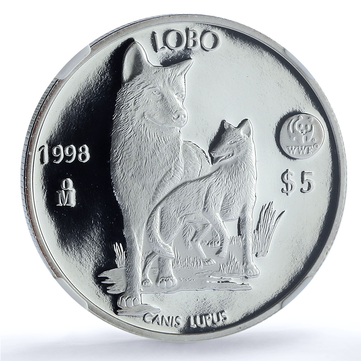 Mexico 5 pesos Lobo KM-627 Wildlife Fauna WWF Wolf PF 69 NGC silver coin 1998 Mexico 5 pesos Lobo KM-627 Wildlife Fauna WWF Wolf PF 69 NGC silver coin 1998
