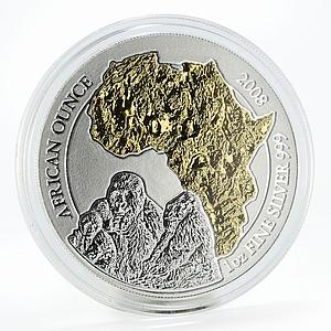 Rwanda 50 francs African Ounce Wildlife Gorillas Fauna gilded silver coin 2008