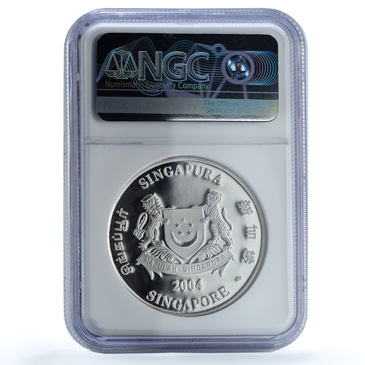 Singapore 10 dollars Year Monkey Piedfort KM-187a PF 69 NGC silver coin 2004