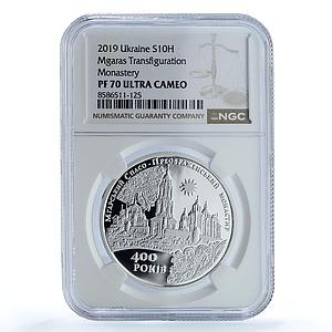 Ukraine 10 hrvynias Mhar Monastery KM-954 Church PF 70 NGC silver coin 2019