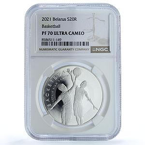 Belarus 20 roubles Basketball KM-723 Summer Sports PF 70 NGC silver coin 2021