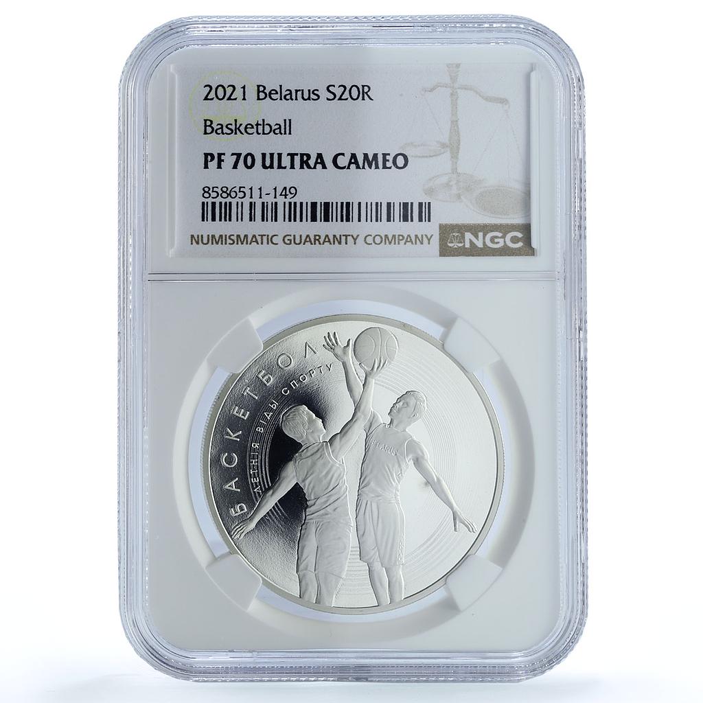 Belarus 20 roubles Basketball KM-723 Summer Sports PF 70 NGC silver coin 2021 Belarus 20 roubles Basketball KM-723 Summer Sports PF 70 NGC silver coin 2021