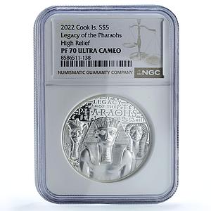 Cook Islands 5 dollars Pharaohs Legacy Giza Pyramids PF 70 NGC silver coin 2022