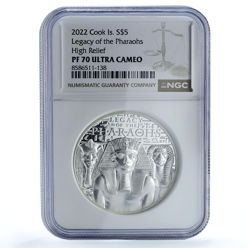 Cook Islands 5 dollars Pharaohs Legacy Giza Pyramids PF 70 NGC silver coin 2022