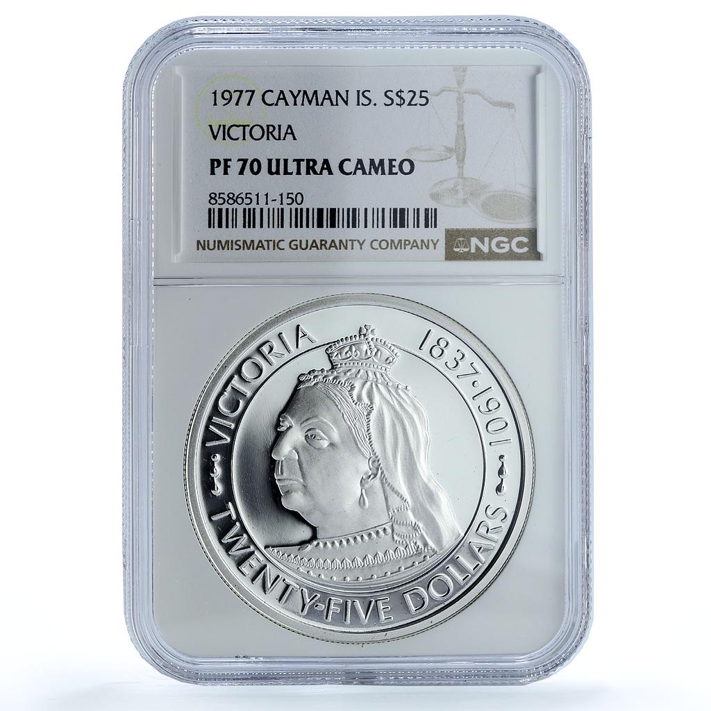 Cayman Islands 25 dollars Queen Victoria KM-20 PF 70 NGC silver coin 1977 Cayman Islands 25 dollars Queen Victoria KM-20 PF 70 NGC silver coin 1977