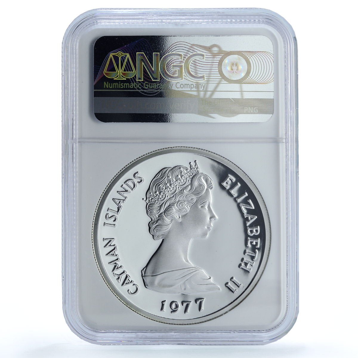 Cayman Islands 25 dollars Queen Victoria KM-20 PF 70 NGC silver coin 1977 Cayman Islands 25 dollars Queen Victoria KM-20 PF 70 NGC silver coin 1977