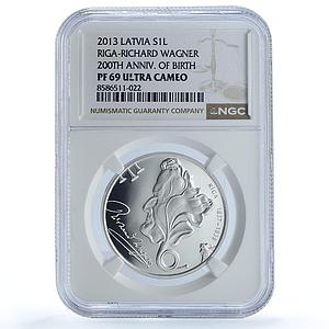 Latvia 1 lats Richard Wagner KM-140 Music Composer PF 69 NGC silver coin 2013