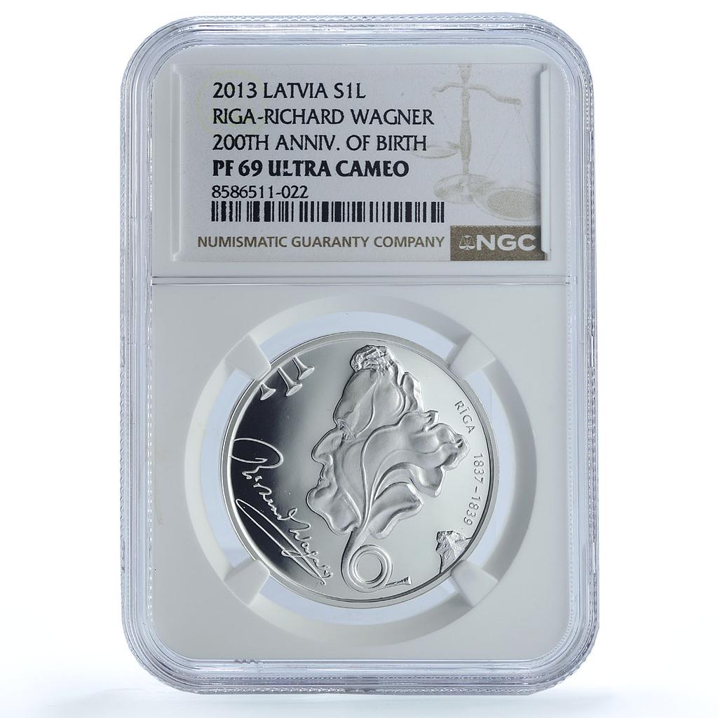 Latvia 1 lats Richard Wagner KM-140 Music Composer PF 69 NGC silver coin 2013