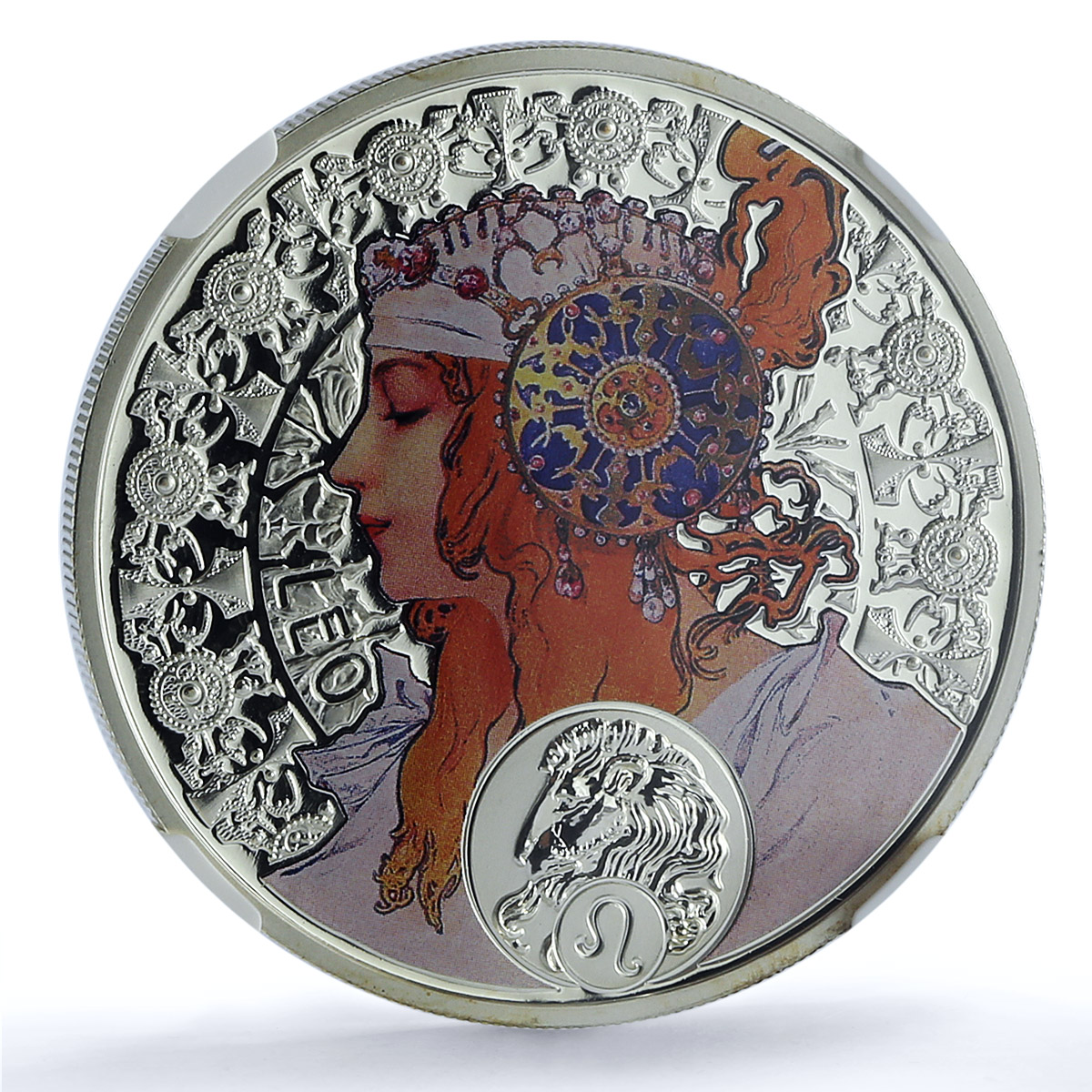 Niue 1 dollar Leo KM-499 Mucha Zodiac Signs Art Lion PF 70 NGC silver coin 2011