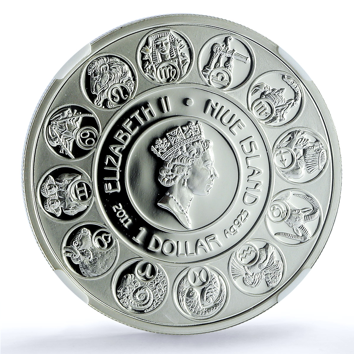 Niue 1 dollar Leo KM-499 Mucha Zodiac Signs Art Lion PF 70 NGC silver coin 2011