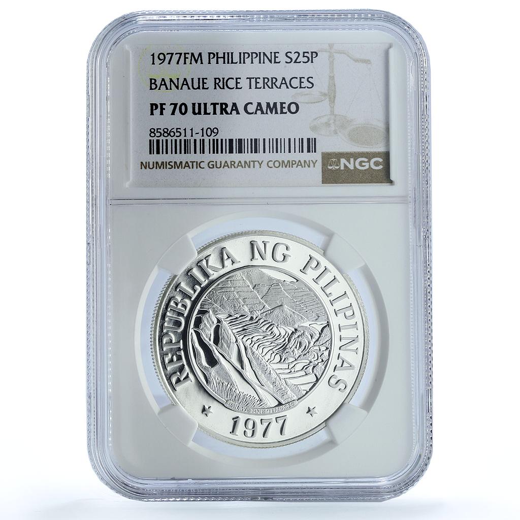 Philippines 25 piso Banaue Rice Terraces KM-217 FAO PF 70 NGC silver coin 1977 Philippines 25 piso Banaue Rice Terraces KM-217 FAO PF 70 NGC silver coin 1977