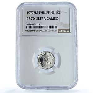 Philippines 10 sentimos Republic KM-207 Baltasar PF 70 NGC CuNi coin 1977