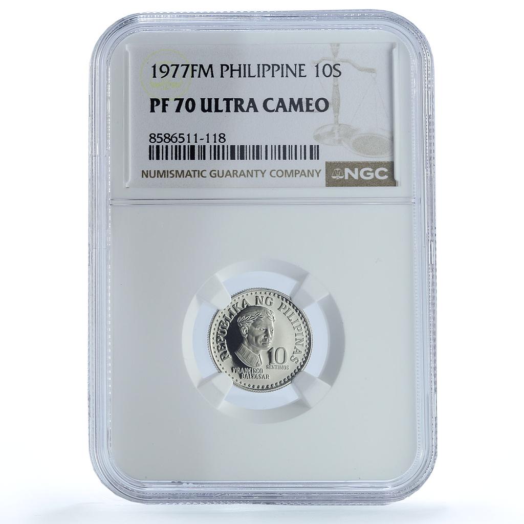 Philippines 10 sentimos Republic KM-207 Baltasar PF 70 NGC CuNi coin 1977