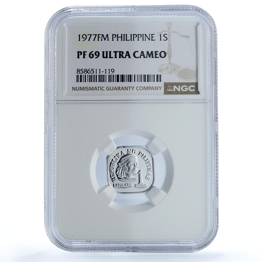 Philippines 1 sentimo Republic KM-205 Lapulapu PF 69 NGC aluminum coin 1977 Philippines 1 sentimo Republic KM-205 Lapulapu PF 69 NGC aluminum coin 1977