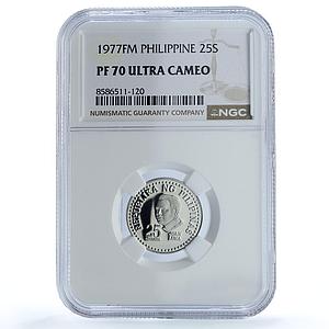 Philippines 25 sentimos Republic KM-208 Juan Luna PF 70 NGC CuNi coin 1977