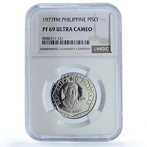 Philippines 1 piso Republic KM-209 Jose Rizal PF 69 NGC CuNi coin 1977