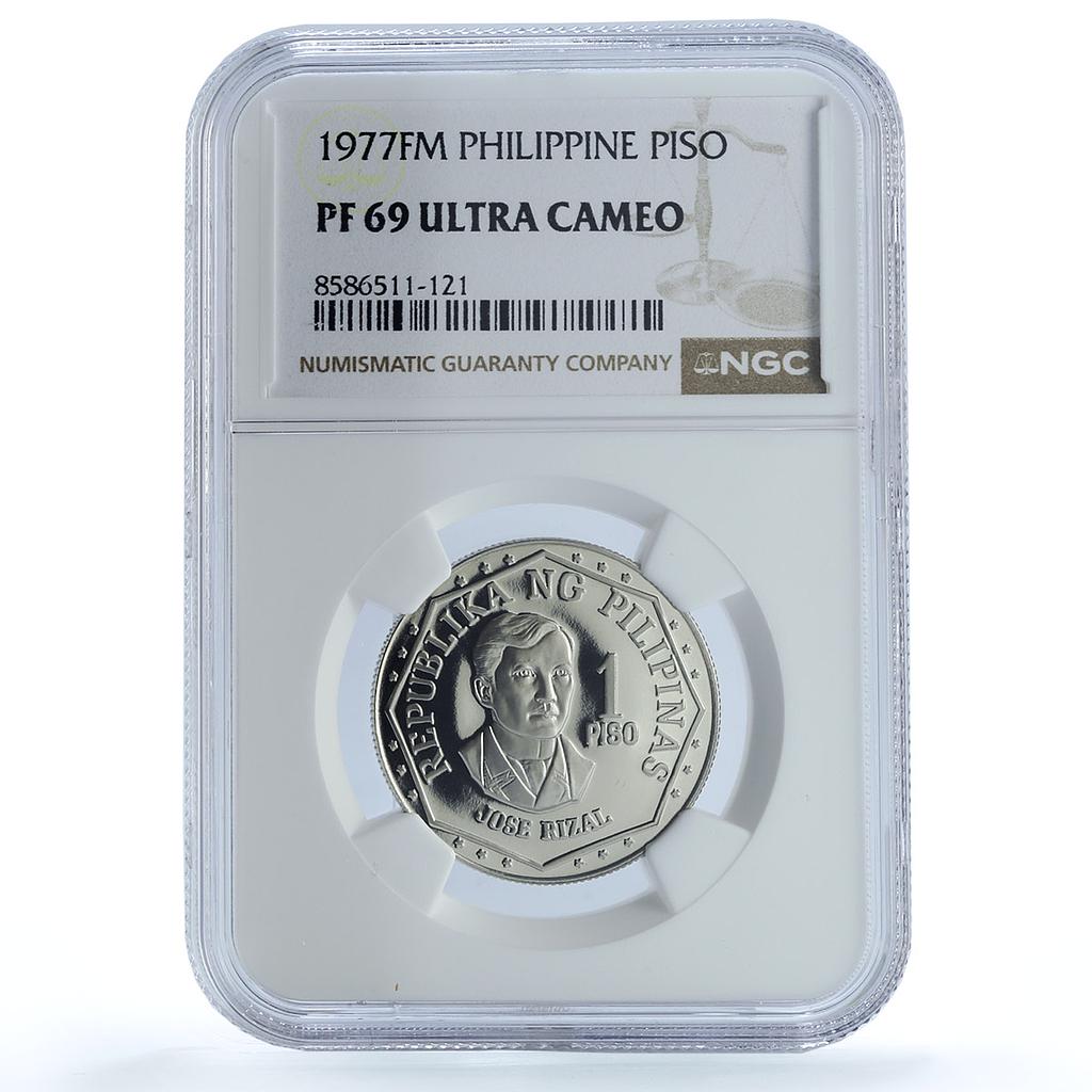 Philippines 1 piso Republic KM-209 Jose Rizal PF 69 NGC CuNi coin 1977 Philippines 1 piso Republic KM-209 Jose Rizal PF 69 NGC CuNi coin 1977