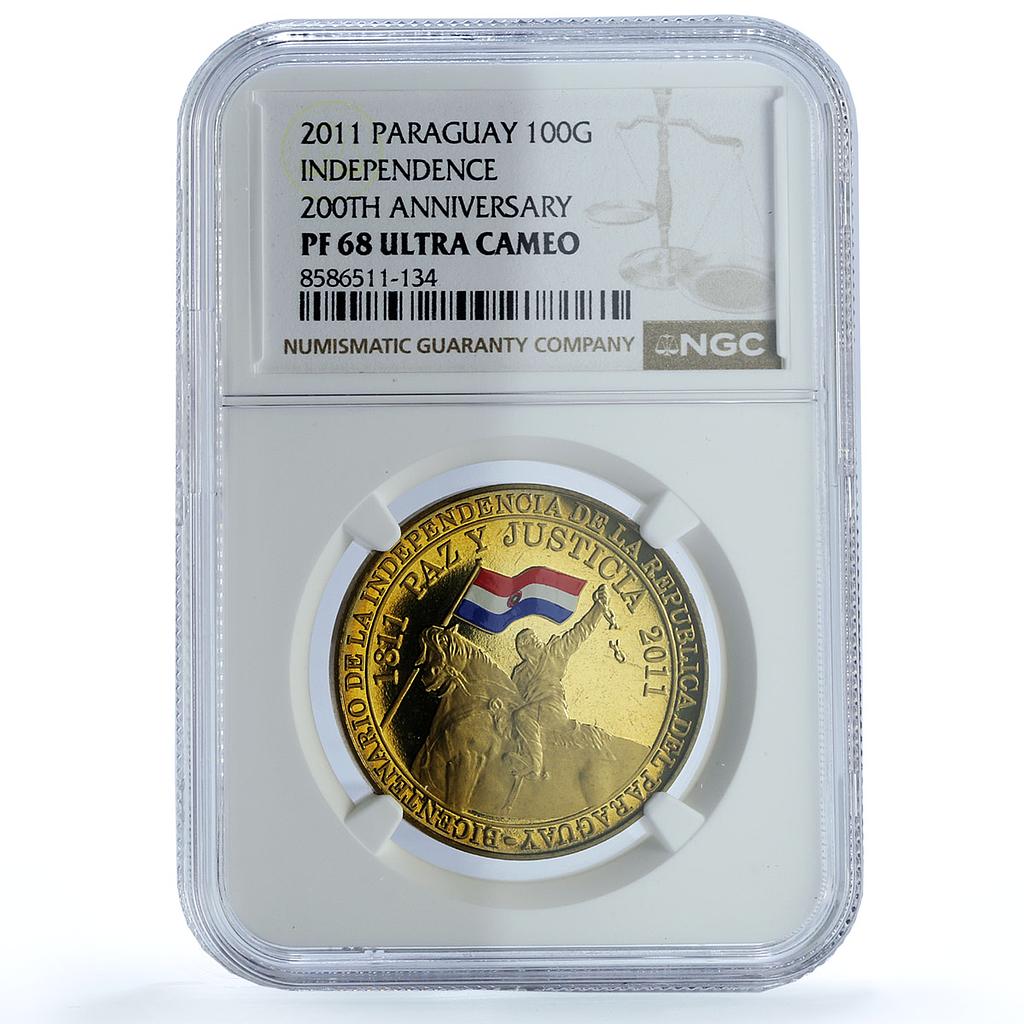 Paraguay 100 guaranies Independence KM-206 History Horse PF68 NGC CuAl coin 2011 Paraguay 100 guaranies Independence KM-206 History Horse PF68 NGC CuAl coin 2011